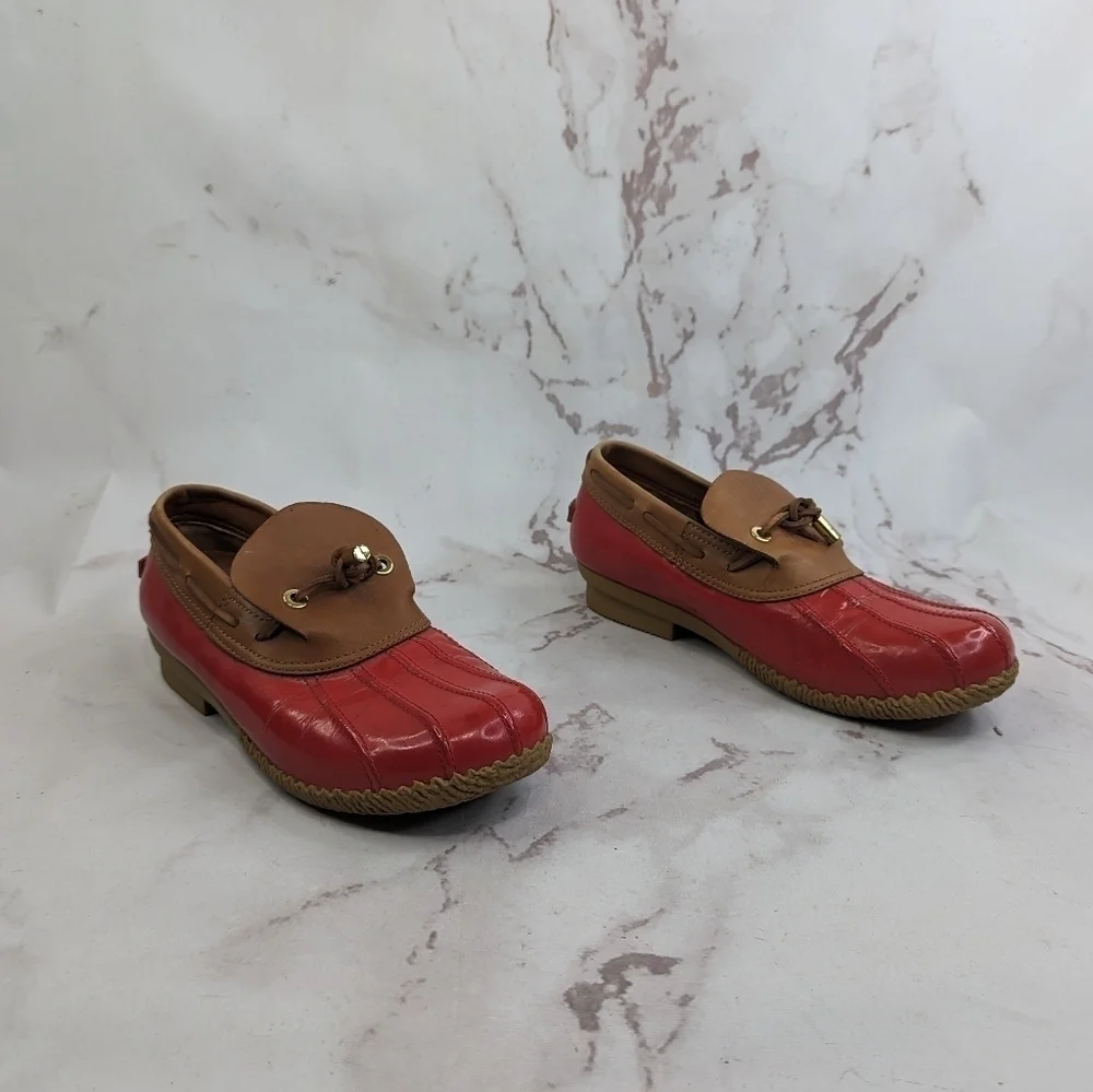Tory Burch Loafer Women 9 39 Red Bean Boot Wellie Slip On Shoe Leather Rain Boat